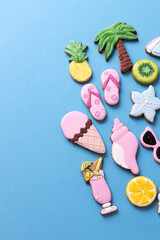 Wall Mural - Summer paradise theme decoration delicious and tasty cookies on sky blue background