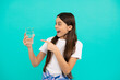 © Olena - hydration vitality. be hydrated. kid hold glass of mineral water. child feel thirsty.
