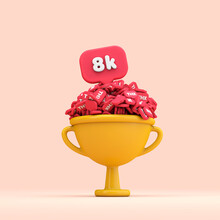 Thank You 8k Social Media Followers Celebration Trophy. 3D Render