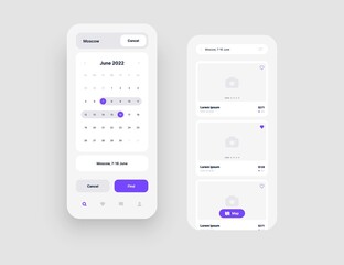 Wall Mural - Mobile app interface design for hotel booking or social media. Use design for web application or mobile app.