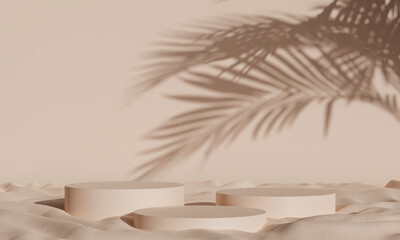 simple podium background with tropical shadows and fabric for advertising, branding and product pres