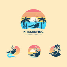 Kite Surfing Design Concept, Illustration Silhouette, Vector