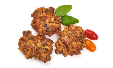 Wall Mural - Grilled minced meat cutlets, isolated on white background. High resolution image.