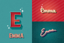 Vector Illustration Typography Name Emma, Retro Graphic Design Elements