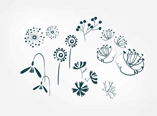 Wall Mural - floral doodle vector set sketch design elements isolated