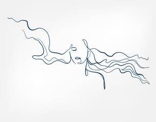 Wall Mural - hair girl line art single line isolated vector illustration abstract