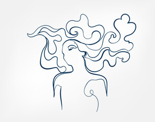 Wall Mural - hair girl line art single line isolated vector illustration abstract