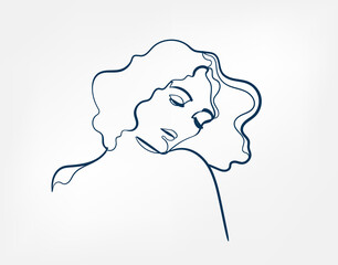Wall Mural - dream hair girl line art single line isolated vector illustration abstract