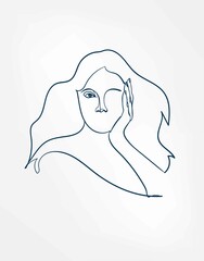 Wall Mural - dream hair girl line art single line isolated vector illustration abstract