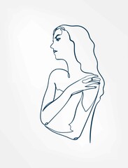 Wall Mural - dream hair girl line art single line isolated vector illustration abstract