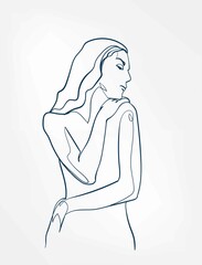 Wall Mural - dream hair girl line art single line isolated vector illustration abstract
