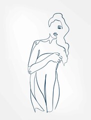 Wall Mural - dream hair girl line art single line isolated vector illustration abstract
