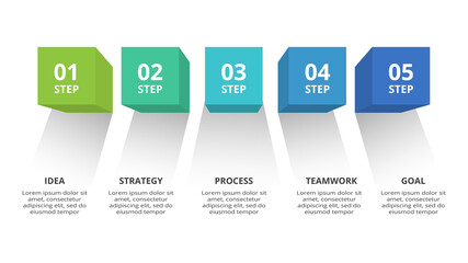 3D vector infographic pyramid, or comparison chart with 5 colorful levitating layers.