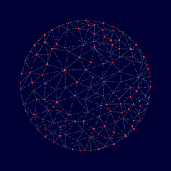 Poster - Wireframe sphere model with dots and dot lines.