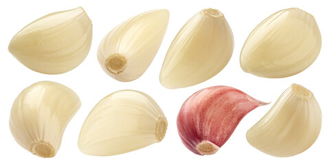 Wall Mural - peeled garlic cloves isolated on white background