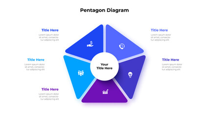 Fototapete - Pentagon is divided into 5 parts. Concept of five options of business project management. Vector illustration for data analysis visualization
