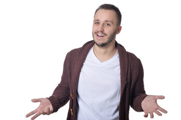 Wall Mural - Young man posing isolated on white background