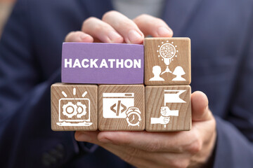 Wall Mural - concept of hackathon. forum for software developers to solve problems.
