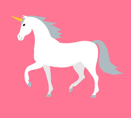 Sticker - Vector flat cartoon unicorn isolated on pink background