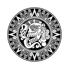 Hand Drawn Aztec Skull Medallion Plaque, Vector Illustration