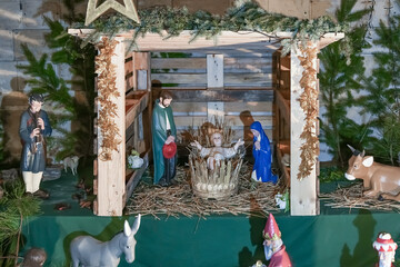 Wall Mural - Christmas nativity scene with Joseph Mary and Jesus