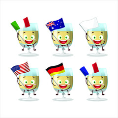 Poster - White wine cartoon character bring the flags of various countries. Vector illustration