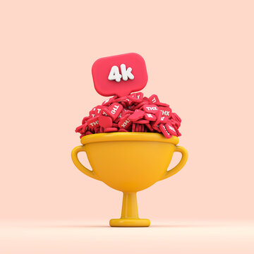 Thank you 4k social media followers celebration trophy. 3D render
