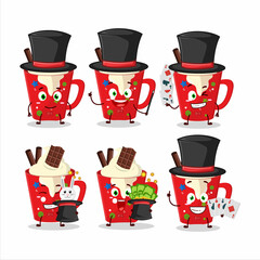 Sticker - A frappe coffee Magician cartoon character perform on a stage