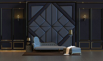 Wall Mural - 3d rendering of design interior living room with lamp and padded wall wall panel