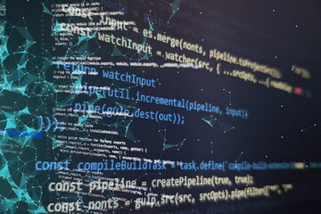 Wall Mural - html5 in editor for website development. website html code on the laptop display closeup photo. mode