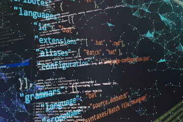 Wall Mural - html5 in editor for website development. website html code on the laptop display closeup photo. mode