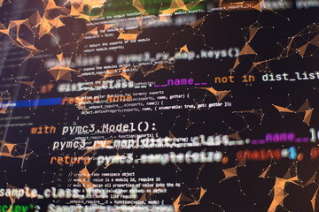 Wall Mural - html5 in editor for website development. website html code on the laptop display closeup photo. mode