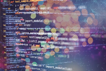 Wall Mural - html5 in editor for website development. website html code on the laptop display closeup photo. mode