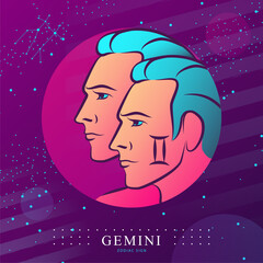 Modern magic witchcraft card with astrology Gemini zodiac sign. Two brothers illustration