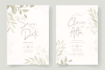 Wall Mural - Beautiful soft floral and leaves wedding invitation card design