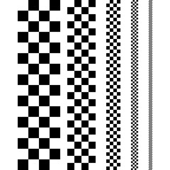 Poster - Checker stripes samples. Vector vertical chess tile lines. Seamless checker squares inline and different sizes. Isolated checker decor stripes.