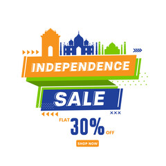 Poster - Independence Day Sale Poster Design With 30% Discount Offer And Famous Monument On White Background.