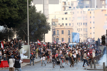 Protestors on Beirut port explosion anniversary