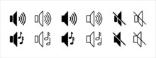 Speaker Volume Vector Icon Set. Loudspeaker Ring Tone Symbol. Music Audio Sound Sign Illustration Collection.