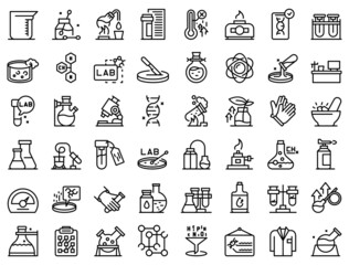 Wall Mural - laboratory research icons set outline vector. dna science. microscope chemistry