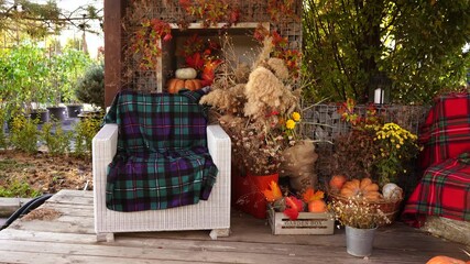 Poster - Backyard patio with autumn decorations