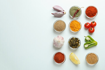 Wall Mural - Concept of aromatic spices on white background