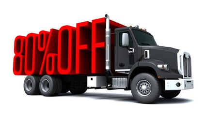 Wall Mural - 3D illustration of truck transportation with 80 percent off text