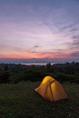 camping at khuean srinagarindra national park, kanchanaburi province, thailand