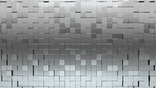Polished, 3D Wall Background With Tiles. Square, Tile Wallpaper With Silver, Luxurious Blocks. 3D Render