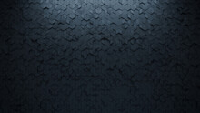 Futuristic, Black Wall Background With Tiles. Polished, Tile Wallpaper With 3D, Diamond Shaped Blocks. 3D Render