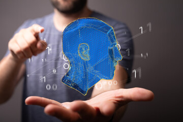 Sticker - Abstract polygonal human face, 3d illustration of a cyborg head construction