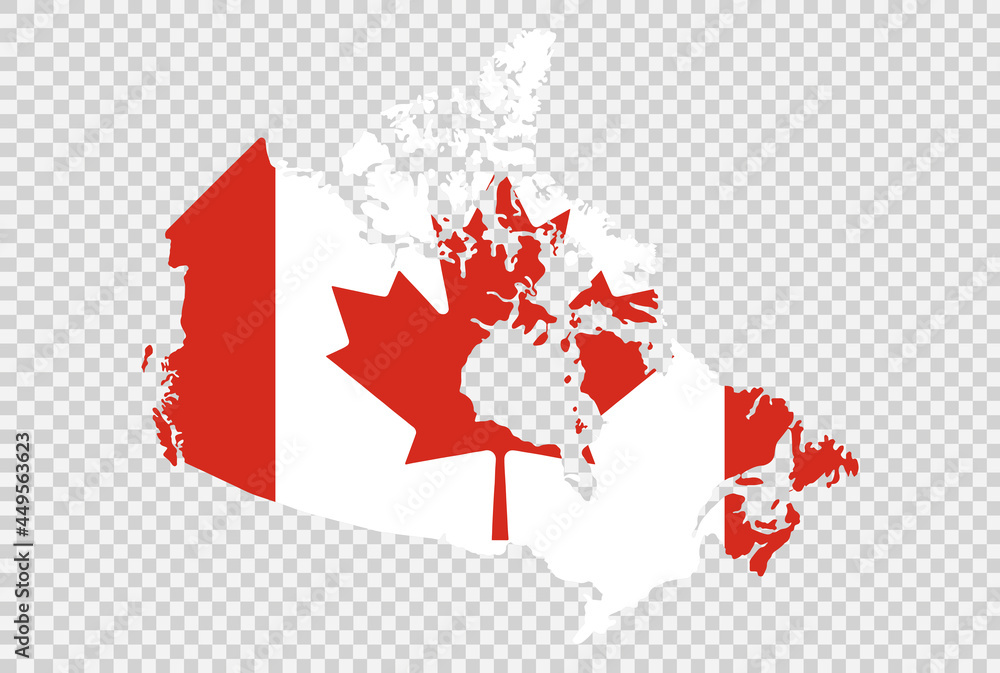 Canada flag on map isolated on png or transparent background,Symbol of ...