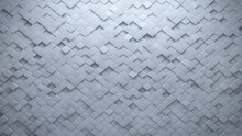 White, Arabesque Wall Background With Tiles. 3D, Tile Wallpaper With Polished, Futuristic Blocks. 3D Render