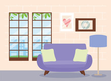 purple couch in livingroom